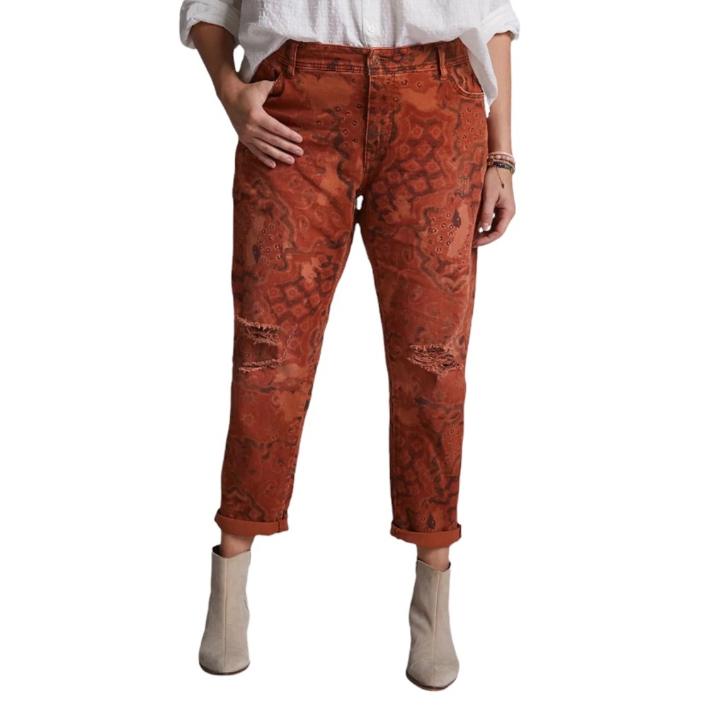 Anthropologie Pilcro The Slim Boyfriend Jeans Orange Motif US 20 W Plus Size